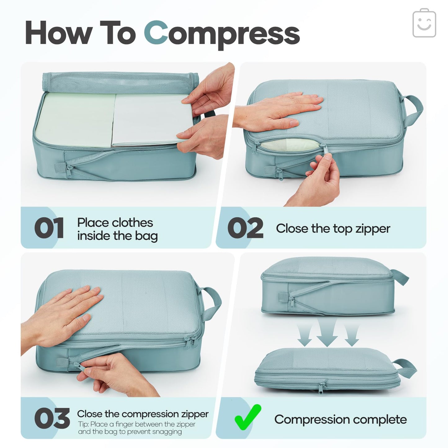 Veken 9/11 Set Compression Packing Cubes for Travel Essentials,Compressible Expandable Large Luggage Suitcase Organizer Bags for Clothing,Space Saver Bags with Over 1000 pcs of Mesh Holes(Blue Gray)