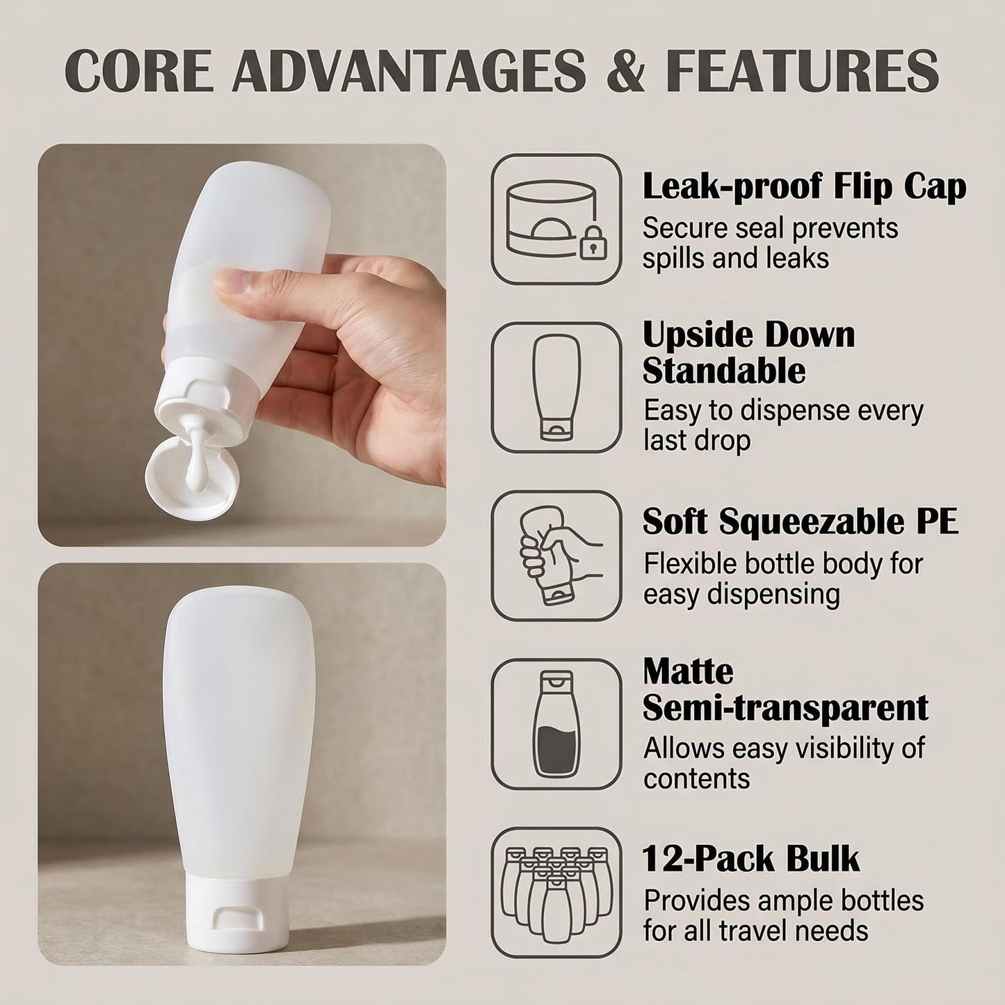 12PCS 150ML/5oz Empty Clear Refillable Cosmetic Soft Tube Squeeze Bottle With Flip Cap Makeup Container Shampoo Facial Cleanser Body Cream Bath Container Portable Cosmetics Travel Set For Women Lady