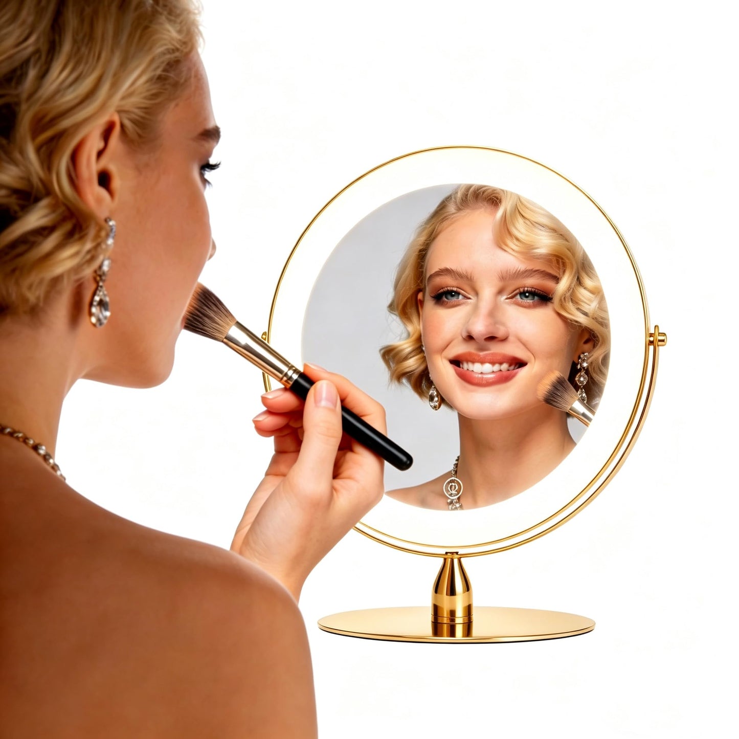 DEXHOM 12" Extra Large Lighted Makeup Mirror, 1X/10X, 2-Sided Magnifying Mirror with 96 LEDs, 3 Color Dimmable Lights, 360° Swivel, LED Vanity Mirror, Gold - Great Gift