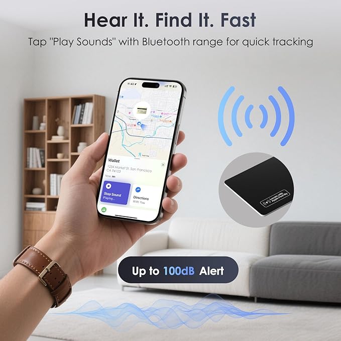 Wallet Tracker Card Air-Tag (iOS Only) - Work with Apple Find My, Bluetooth Tracker Smart Tracking Card Wallet Finder, 0.07in Slim, IP68 Waterproof, Item Locator for Luggage Tags, Passports, Purse