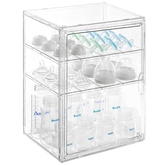 ERTIUANIO Baby Bottle Organizer – 3 Tier Acrylic Bottle Storage Organizer container, Clear Plastic Bottle Station Organizers Drawers for Countertop Kitchen Cabinet Vanity, Bathroom, Gifts for New Mom