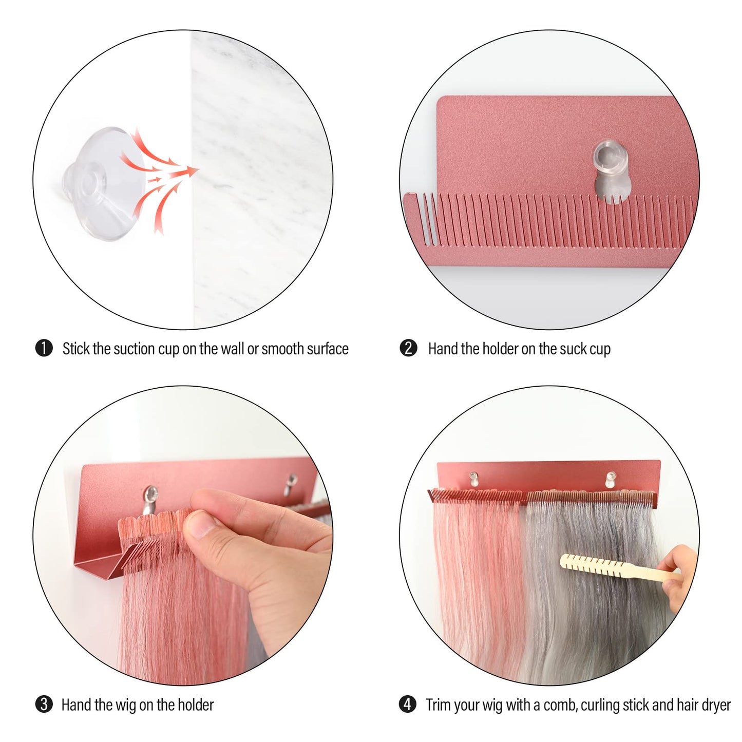 EHDIS Hair Extension Holder for Styling Hair Stands Stainless Steel Hair Extension Display Hair Hanger Tool for Washing, Coloring and Blow-Drying of Weft, Clip-In, Tape-In Extensions (Rose Gold)