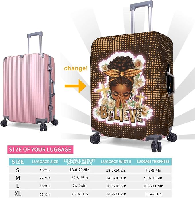 Travel Suitcase Protector African American Girl Elastic Protective Washable Luggage Cover With Concealed Zipper Suitable For 18-32 Inch(M (for 22-24 inch luggage))