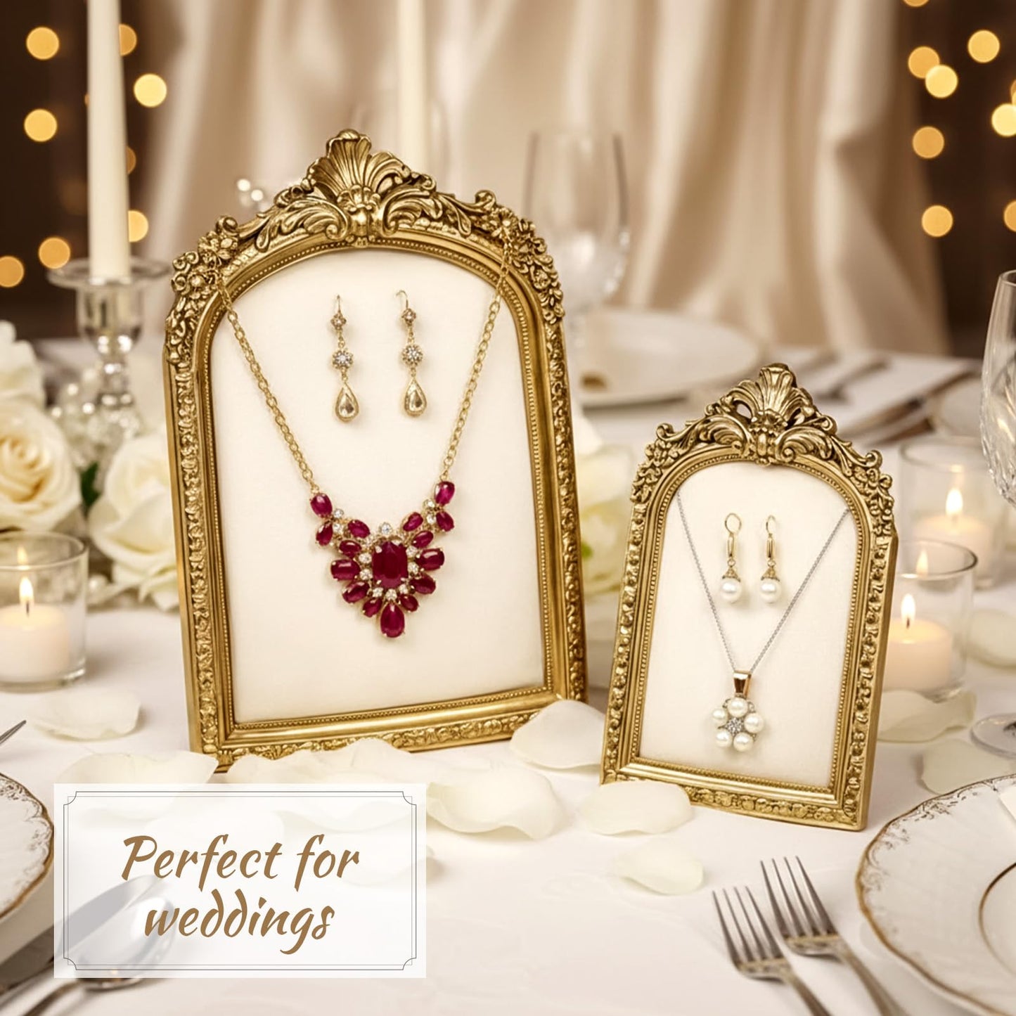 Yuanan 2PCS Vintage Jewelry Display Stand Set Baroque Gold Resin Photo Frame