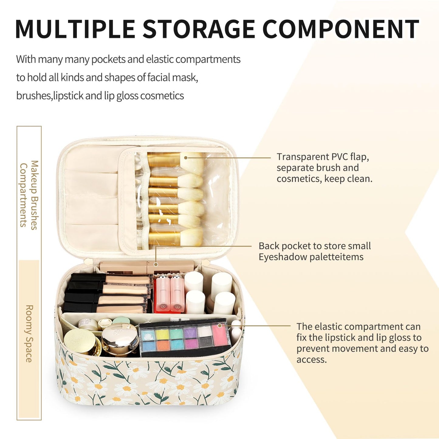 OCHEAL Makeup Bag,Travel Makeup Organizer Bag, Cute Cosmetic Bags for Women Girls Travel Toiletry Bag Traveling With Brush Slot And Divider-Floral