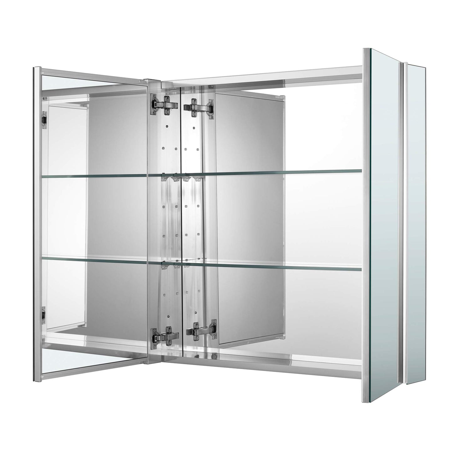 Sunrosa Aluminum Bathroom Medicine Cabinet with Mirror Door, 30"×27.5" Bathroom Mirror Cabinet, Wall-mountable and Recessed-in Mirror Cabinet, 2 Doors Medicine Cabinet Organizer II