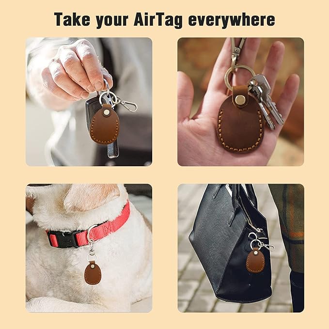 for Airtag Holder, Portable Genuine Leather Airtag Keychain with Key Rings Full Coverage Air Tags Hidden Case Cover Compatible with AirTags Olive Green