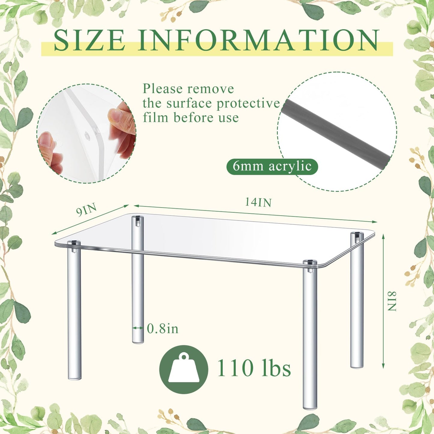 RattanView 2 Pcs 14 Inch Acrylic Risers Display Stands Rectangular 4-leg Acrylic Plant Stand, 6mm Thick Clear Shelf Riser Display Stands for Decor Collectibles Figures and Item Photography