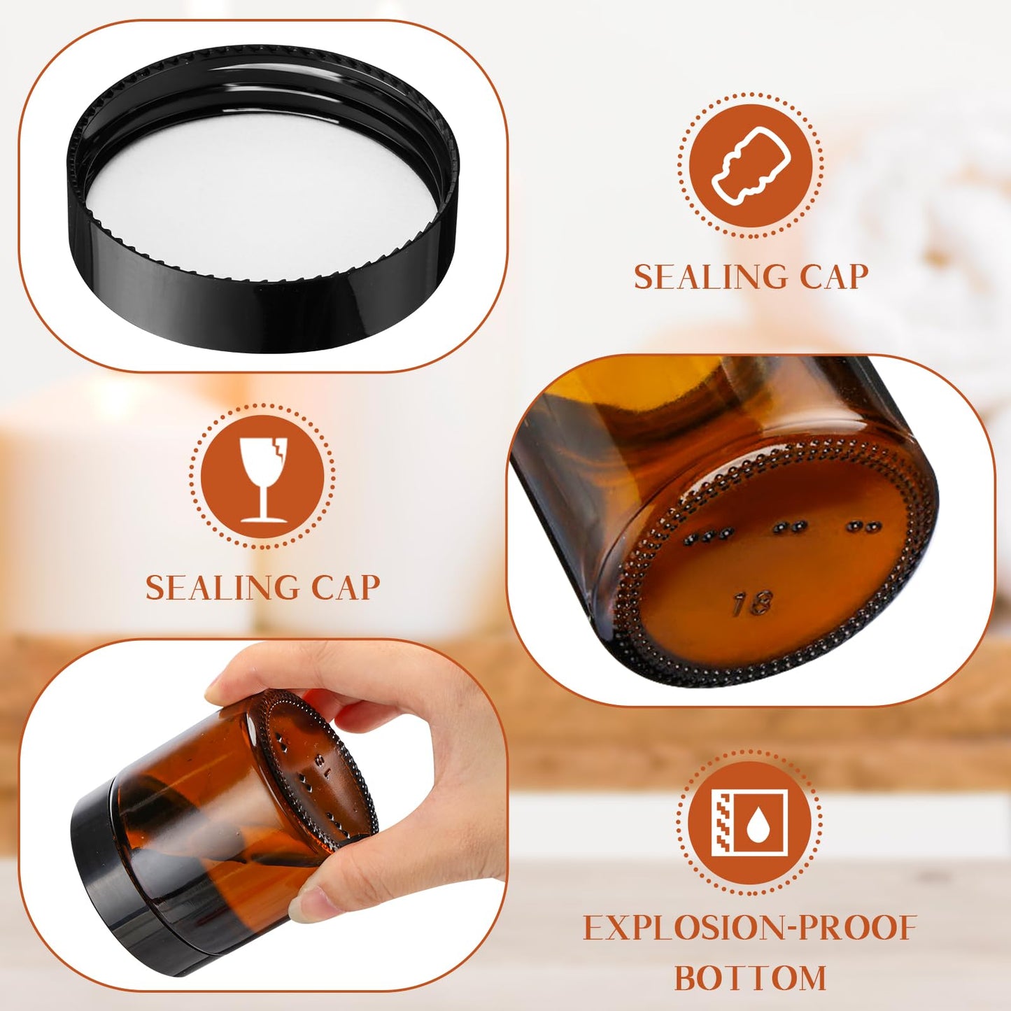 Norme 24 Pcs 4 oz Glass Jars with Lids Leakproof Round Airtight Empty Cosmetic Jars with Inner Liners Lid for Storing Lotions Powder Ointments Making Tins (4 oz,Black,Amber)