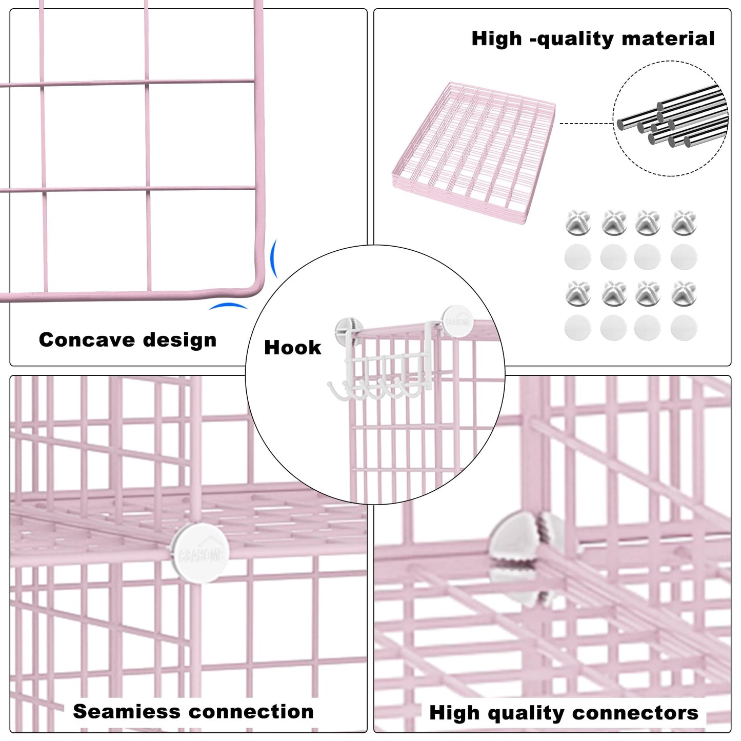 C&AHOME Wire Cube Storage, 8 - Cube Organizer Metal C Grids, Modular Shelves Units, Closet Organizer, Ideal for Home, Office, Living Room, 24.8" L x 12.4" W x 48.4" H, Pink UWCS3008P