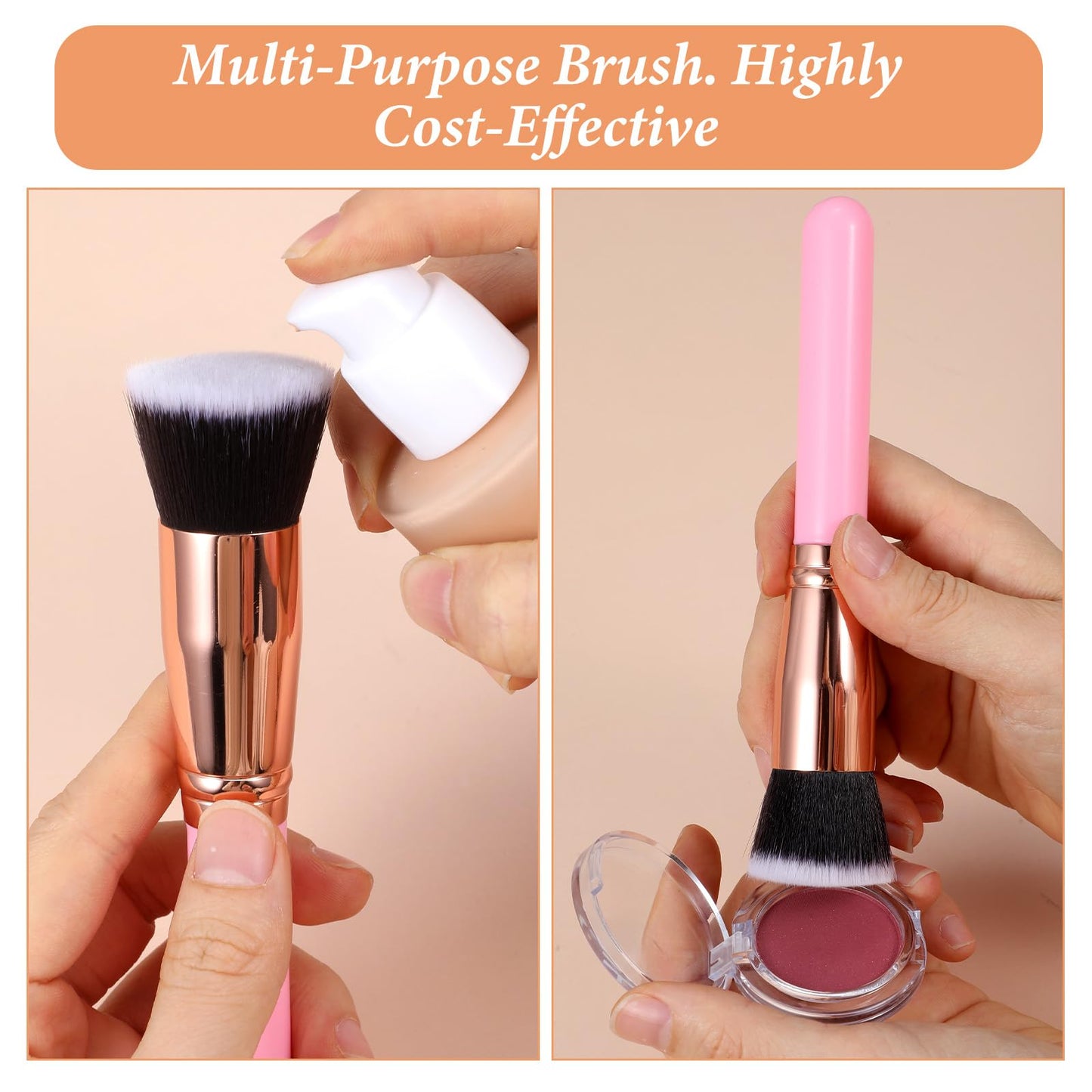 PercyEffie 20 PCS Pink Makeup Brushes Bulk, Flat Top Foundation Brushes Bulk, Liquid/Cream/Powder, Eye Shadow Blending Contour Blush for Wedding Artist, Blending, Buffing, Stippling Face Makeup Tools