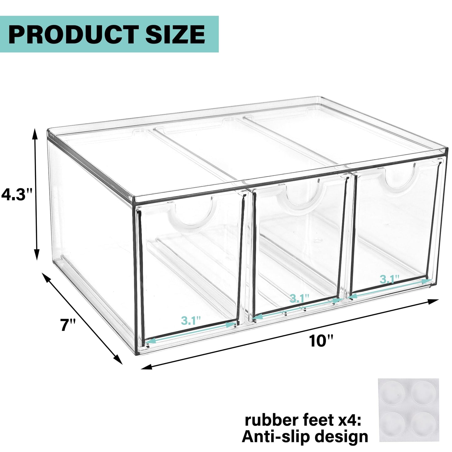 Prsildan Acrylic Makeup Organizer Stackable Storage Drawers with 3 Drawers for Office Desk Vanity Craft Room Clear Drawer Organizers for Hair Accessories Art Supplies Cosmetics Modular System