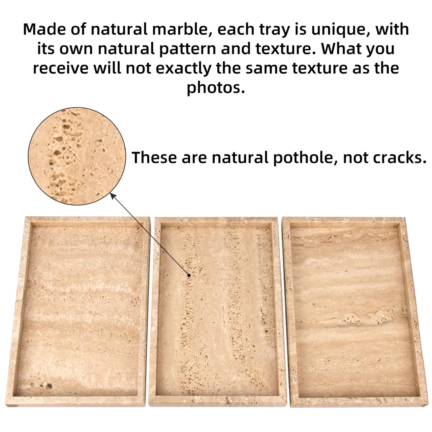 Marble Bathroom Vanity Tray, Natural Luxury Vanity Home Kitchen Bathroom Table Tray, Stone Decorative Countertop Dresser Trays for Key Coffee Perfume Jewelry Makeup (Travertine, 12"x 8" x1.2")