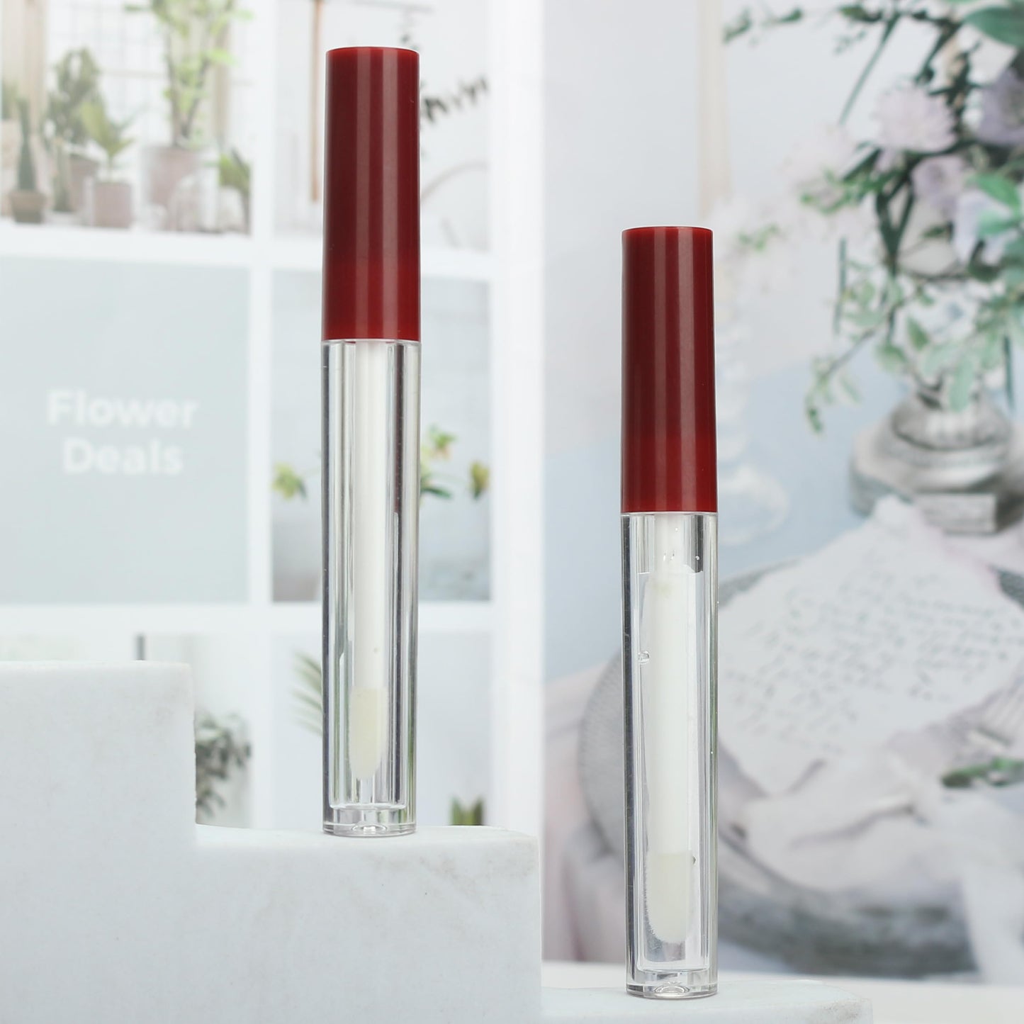 COSIDEA 50pcs Empty Round 1.5ml slim Dark red lip gloss tubes with wand mini small size lipgloss tube containers in bulk