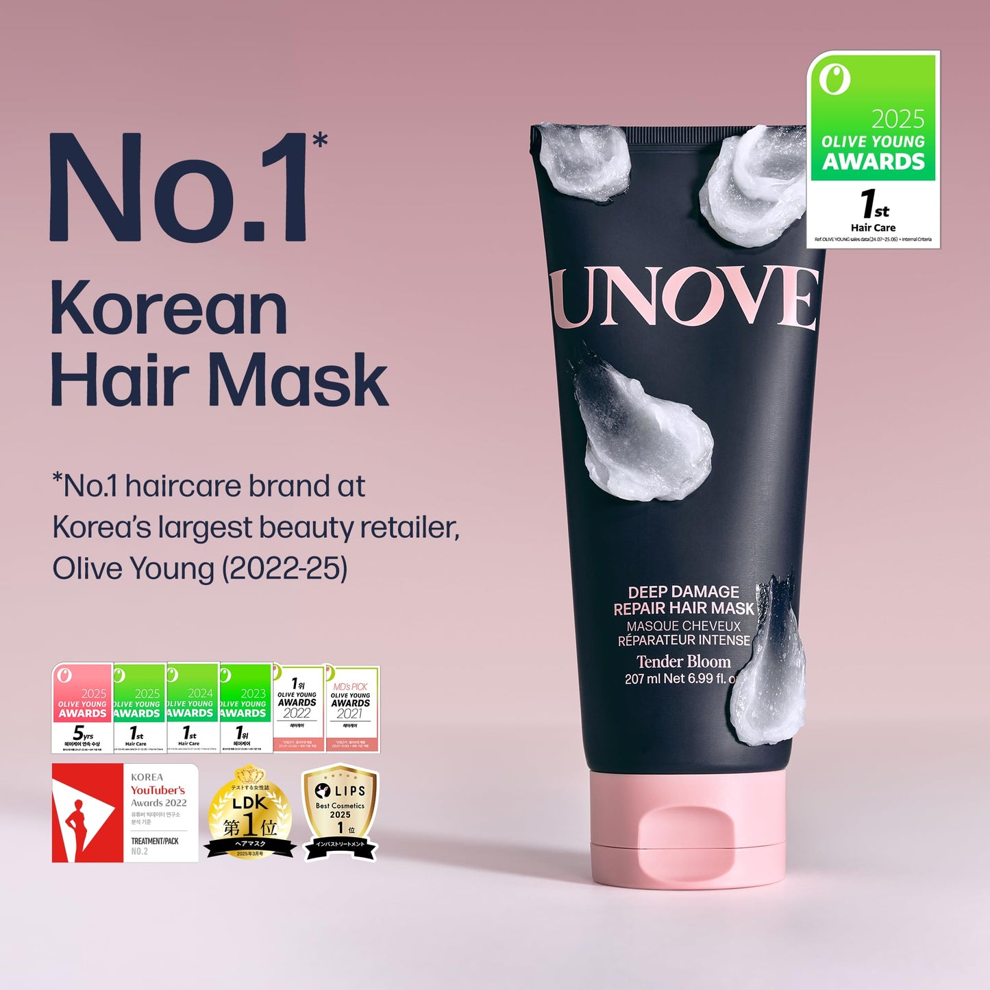 UNOVE Deep Damage Repair Hair Mask - Protein Hair Treatment & Hair Mask for Damaged Hair | Deep Conditioning & Keratin Hair Mask for Dry, Frizzy Hair | Korean Hair Care | Tender Bloom, 10.82 fl oz