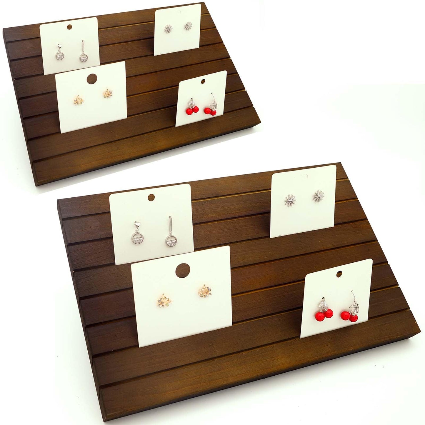 LUBANHAND 2pcs Wooden Portable Earring Display Stand, Greeting Card Business Card Holder for Vendors, Earring Cardboard for Selling, Dark Brown