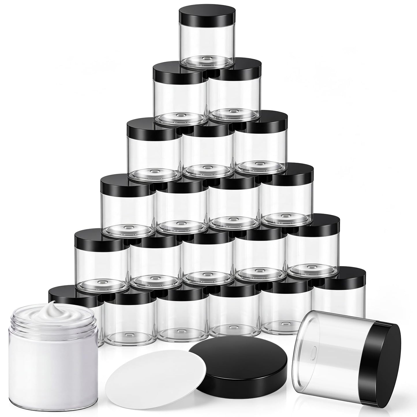 Patelai 20 Pack 4oz Clear Plastic Jars with Black Lids, Refillable Round Transparent Containers for Cosmetics, Lotion, Cream, Slime, Beauty & Home Storage, 60 * 66mm