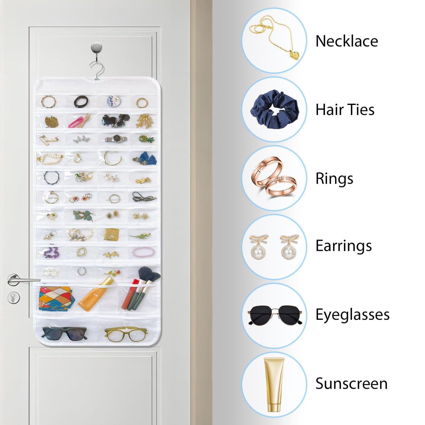 Bloss White Hanging Jewelry Organizer With 90 Pockets for Closet, Earring Holder Organizer Storage, Over The Door Jewelry Organizer, Double-Sided Jewelry Holder for Earrings,Necklaces,Rings