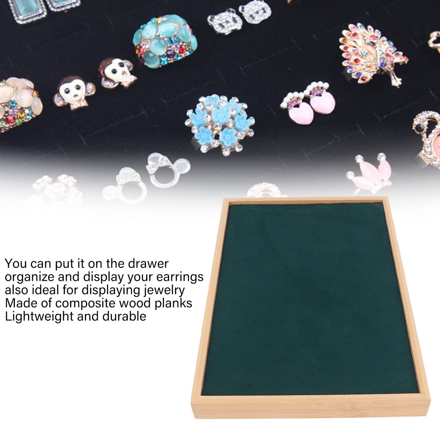 KunEchevyr Flannel Ear Stud Tray, Jewelry Storage Case with 216 Holes, Elegant Wooden Jewelry Holder for Earrings, Lightweight Luxury Ear Stud Rack for Home and Shop Display (Green)