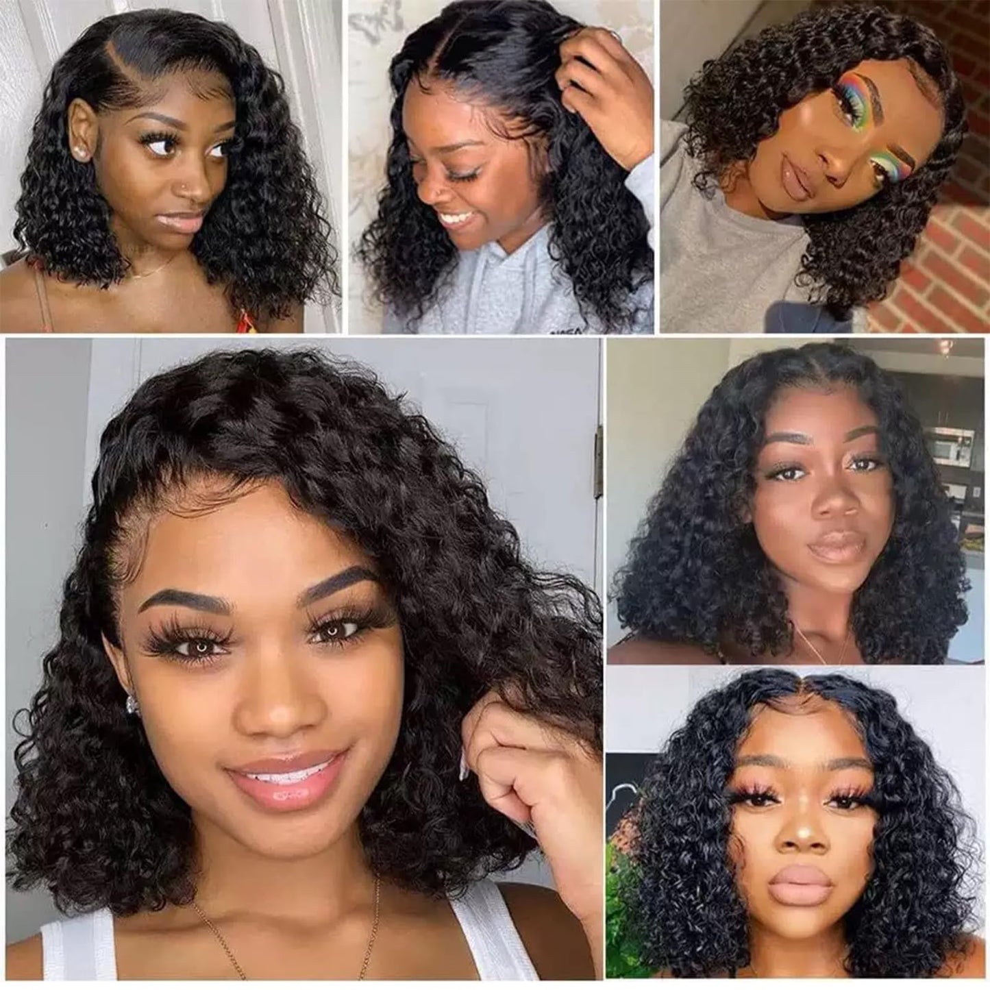 XIROM UN 14 Inch Short Bob Wigs 13x4 Deep Wave Bob Wig 180% Density Deep Curly Wavy Glueless Transparent Lace Frontal Wig