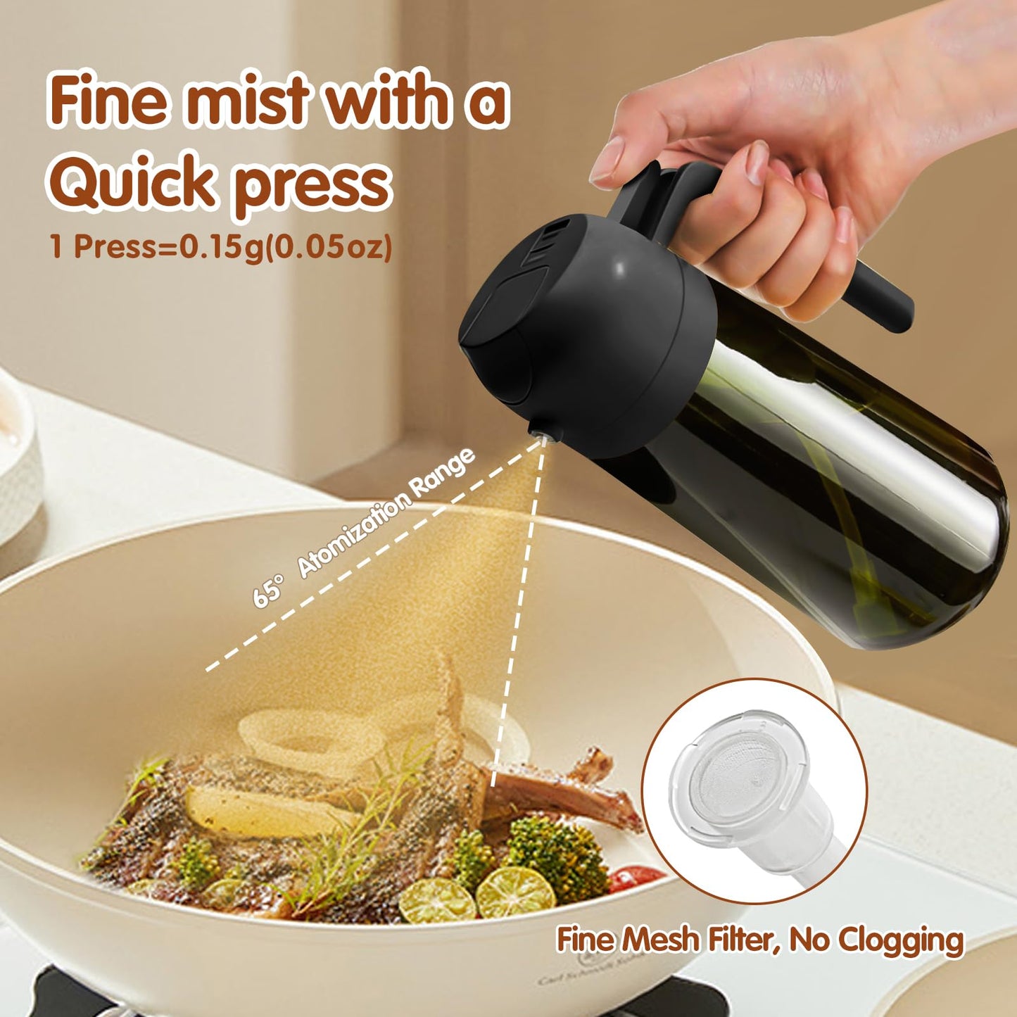 YARRAMATE 16oz/470ml 2PCS Light Blockage Dark Oil Sprayer for Cooking, 2 in 1 Olive Oil Dispenser Bottle for Kitchen, Green Glass Oil Bottle, Food-Grade Oil Mister for Air Fryer, BBQ (Black & Green)