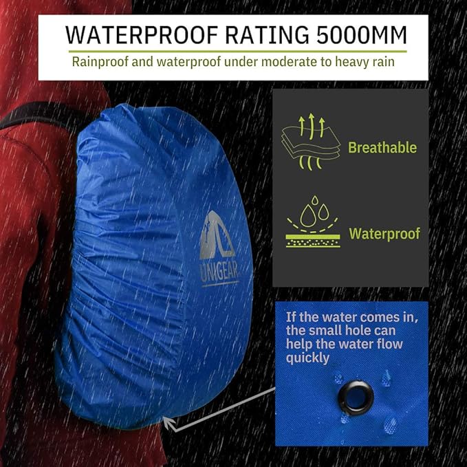 Unigear Backpack Rain Cover Waterproof Rating 5000mm Ultraportable and Durable with 2 Anti-Slip Buckle Strap, Integrated Carry Pouch Design (Blue, XX-Large)