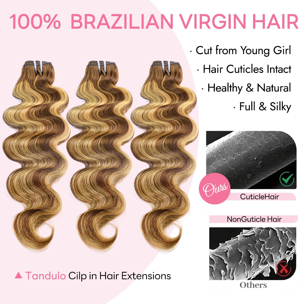 Tandulo Human Hair Clip In Hair Extensions Body Wave Clip ins 100% Brazilian Remy Human Hair (#4/27, 18 Inch)