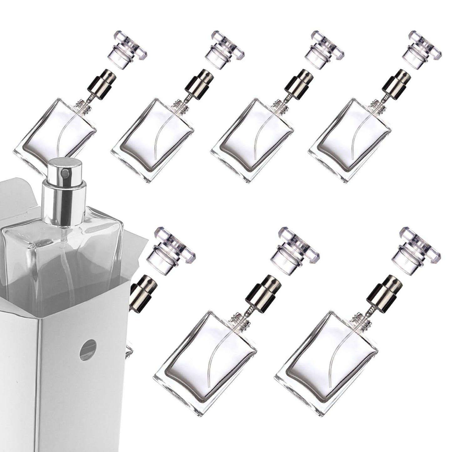 Empty Glass Perfume Bottle, Mini Portable Square 30ml Transparent Refillable Liquid Perfume Bottle for Eau De Toilette, Glass Perfume Bottles for Women- 8 Pack (Clear)