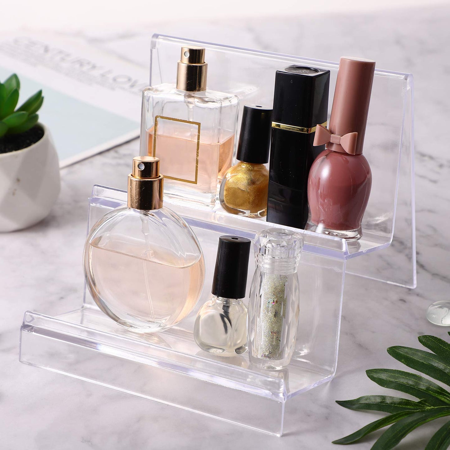 DOITOOL Clear Acrylic Purse Display Stand Holder Wallet Stand 2 Tier Handbag Purse Display Stand Glasses Holder Jewelry Display Riser Shelf for Home Decoration and Organizer