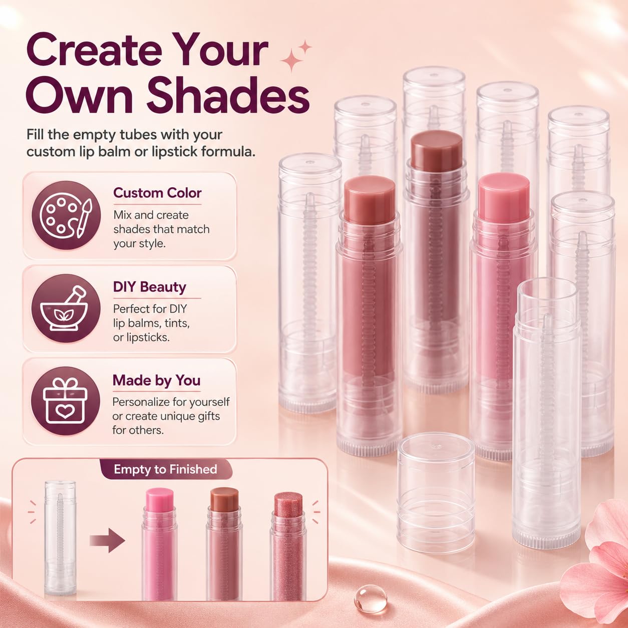 GBACHOOSE 100 Pack Empty Lip Balm Tubes, 5g/5ml Clear Chapstick Tubes with Caps, BPA-Free Twist-Up Lip Balm Containers for DIY Lip Balm Making, Small Business, Gifts and Samples