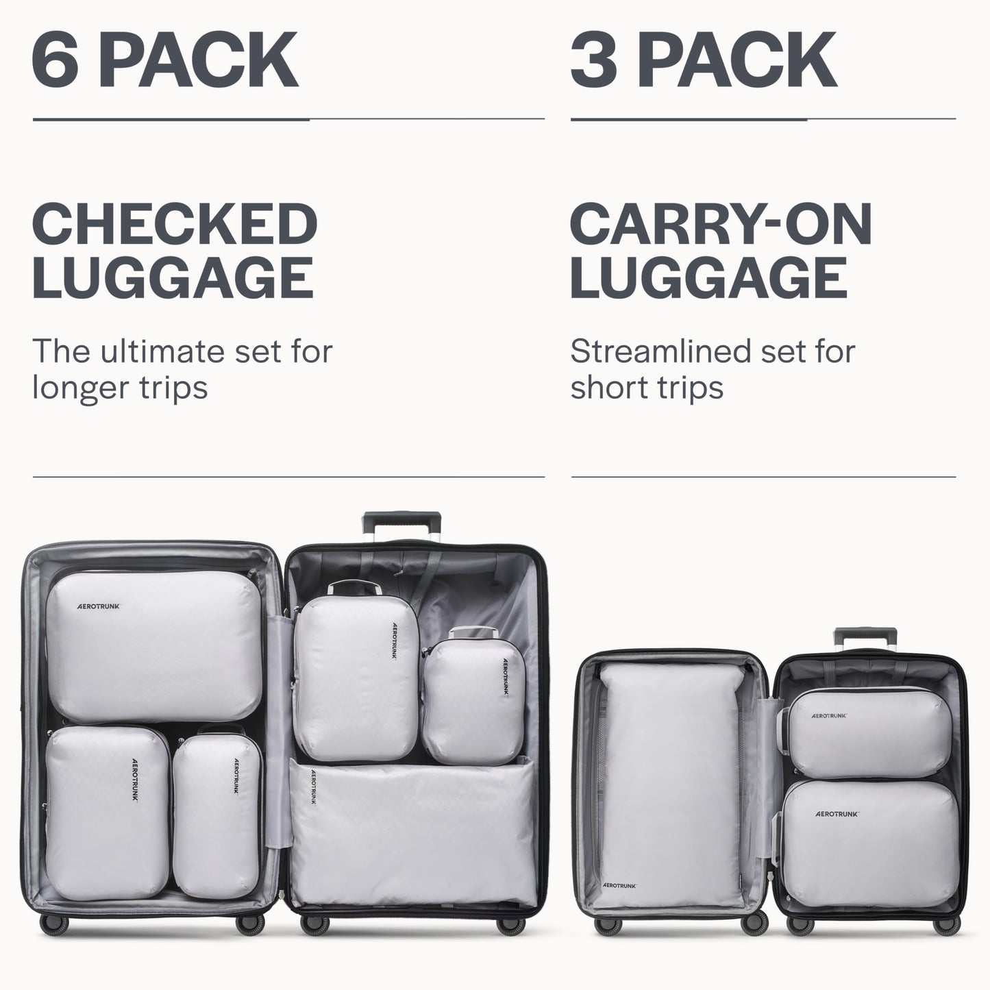 Aerotrunk Ultralight Compression Packing Cubes - Lightweight Travel Organizers for Suitcases and Luggage (6-Pack, Light Grey)