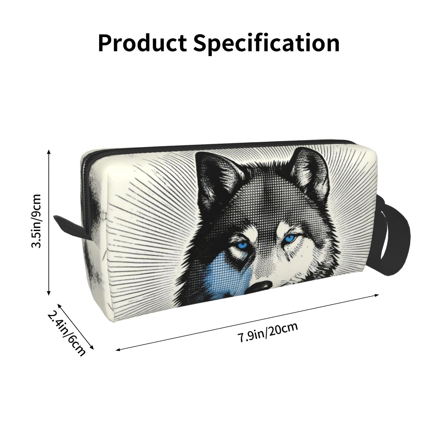 OLUSENMO Blue Eyed Wolf Makeup Bag for Women - Durable 600D Oxford Fabric Cosmetic Organizer,Compact Travel Pouch with Handle for Gym & Daily Use