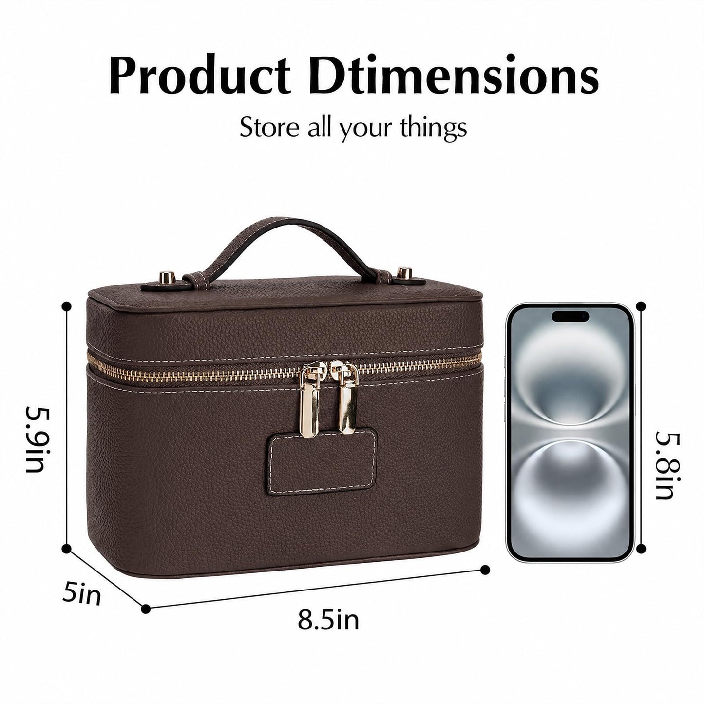 idoltimes Makeup Case for Women, Leather Makeup Bag Cosmetic Case with Removable Divider, Large Capacity Waterproof Portable Travel Toiletry Make up Organizer Case
