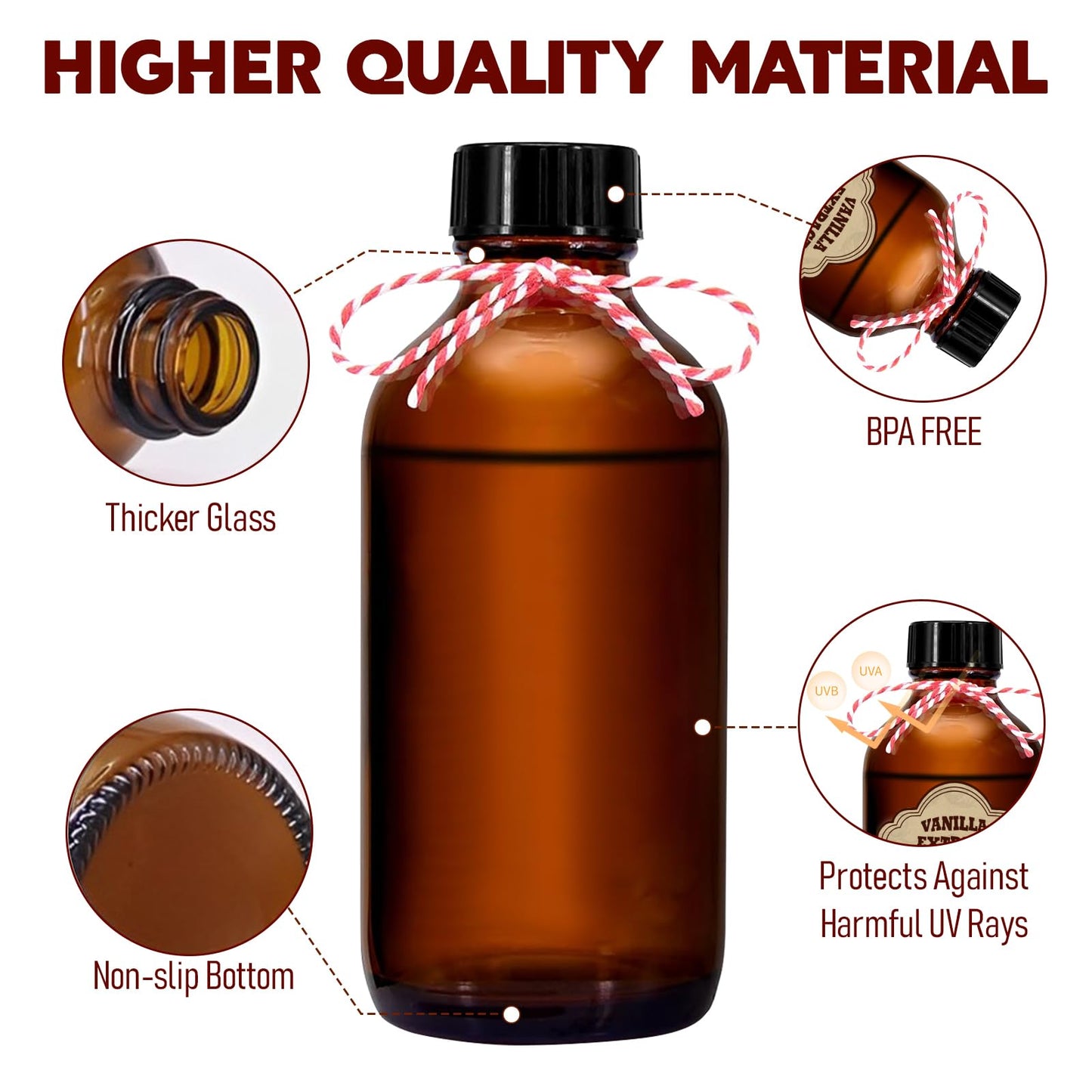 NVioAsport 8 Pack Amber Glass Vanilla Extract Bottles with Lids, 8 PCS Vanilla Extract Labels and Funnel, Glass Boston Vanilla Bottles for Syrup Gift, Jars Glass Bottles for Vanilla Extract (4oz)