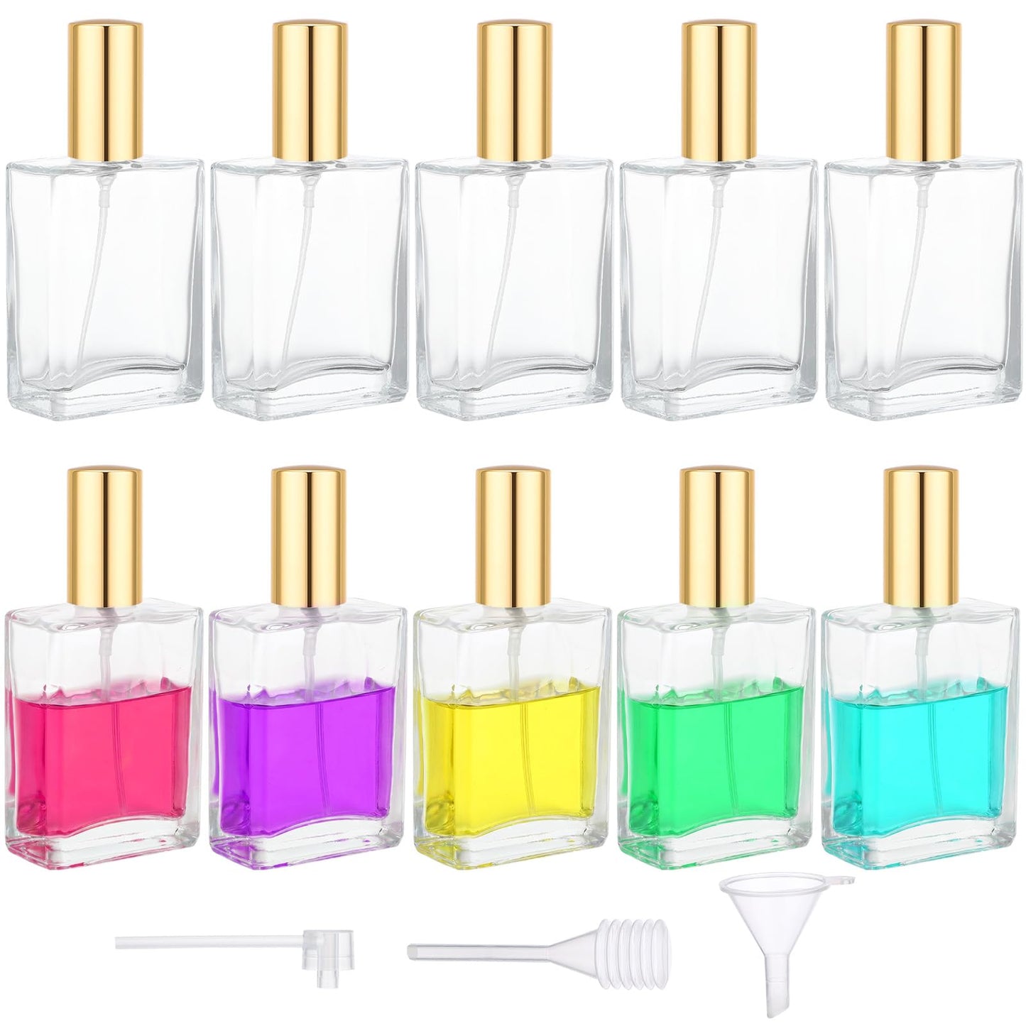Segbeauty 1oz 10pcs Bulk Glass Travel Spray Bottle Fine Mist, Golden Cap Perfume Sprayer Atomizer with Refill Tool Kit, 30ml Travel Size Cologne Bottles Refillable, Portable Cosmetic Liquid Containers