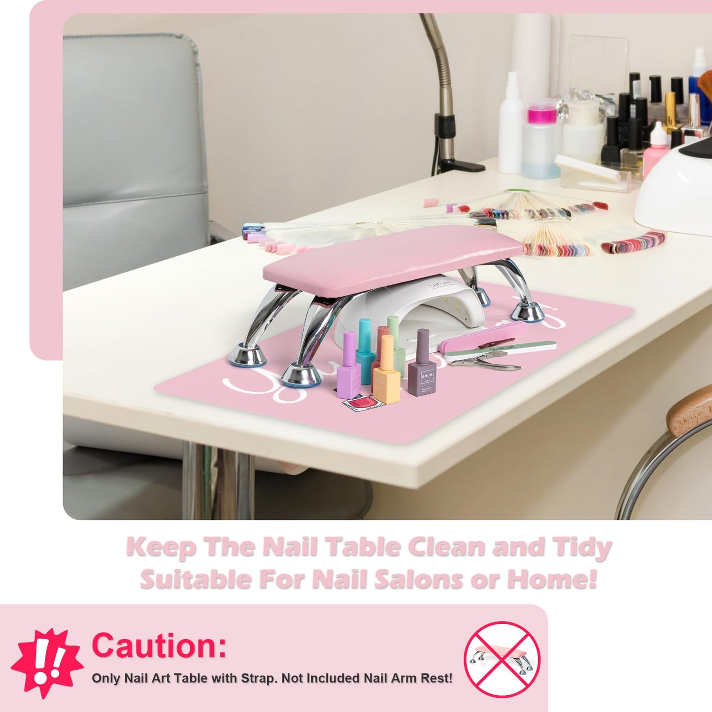 "Yay It's Nail Day" PU Leather Nail Art Table Mat (Mat Only) – Reversible Manicure Desk Protector & Arm Rest Pad for Acrylic Nails, Nail Techs, and Home Salons