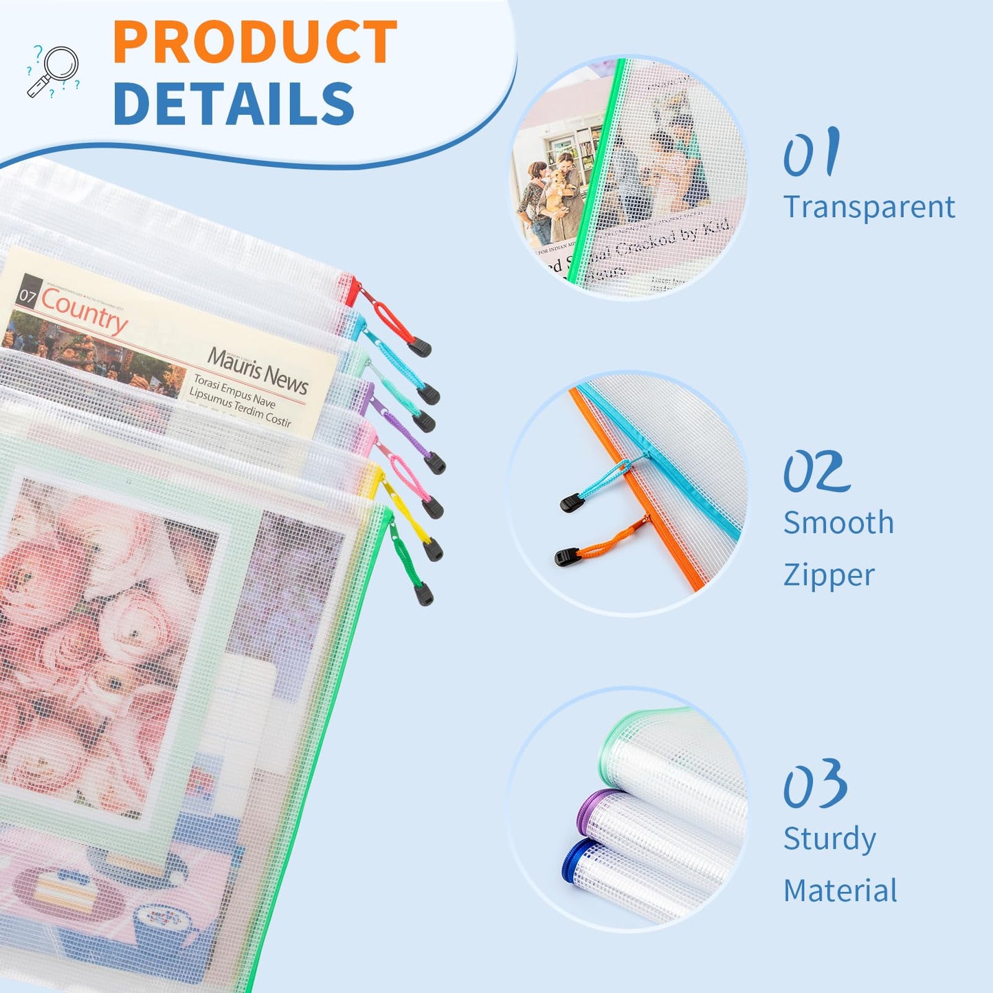Umriox 16 Pack A5 Zipper Pouch, Mesh Bags with Zipper, Pencil Pouches, Zipper Bags for Puzzles, Office and Travel Supplies