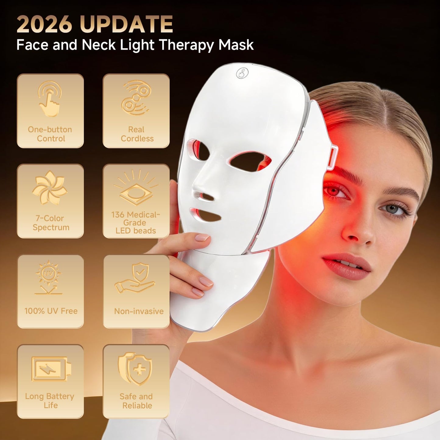 Red Light Therapy Mask for Face and Neck, Cordless LED Facial Mask for face Light Therapy with 850nm Infrared & 630nm Red Light, infrared therapy for face Skin Care Mask for Home Travel Yoga Sleep Use