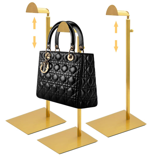Royxen 3 Pack Purse Holder, Purse Display Stand with Adjustable Height, Bag Stands for Display, Stainless Steel Purse Rack for Bags Organizer (Gold)