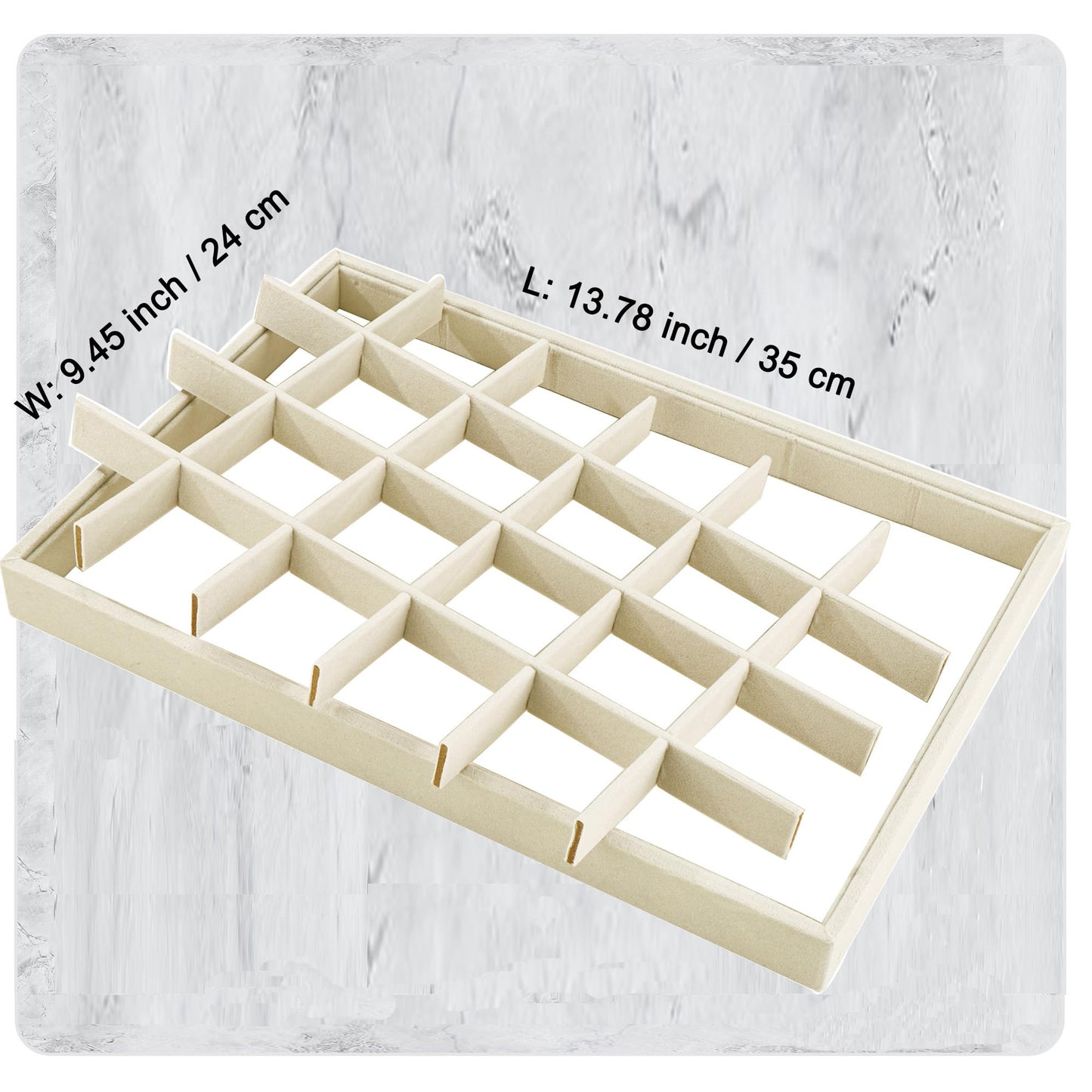 Mornajina 24 Grids Stackable Jewelry Tray Organizer with Removable Dividers, Velvet Jewelry Display Tray for Earrings Necklaces Bracelet Rings Display Showcase - Light Khaki