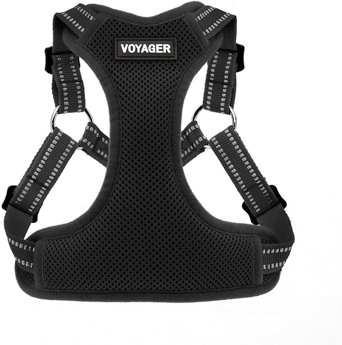 Best Pet Supplies Voyager Mesh Dog Breathable Harness Reflective Stitching, All Weather Adjustable for Walking Training, or Running - Heavy Duty & Durable, Harness (Black), L
