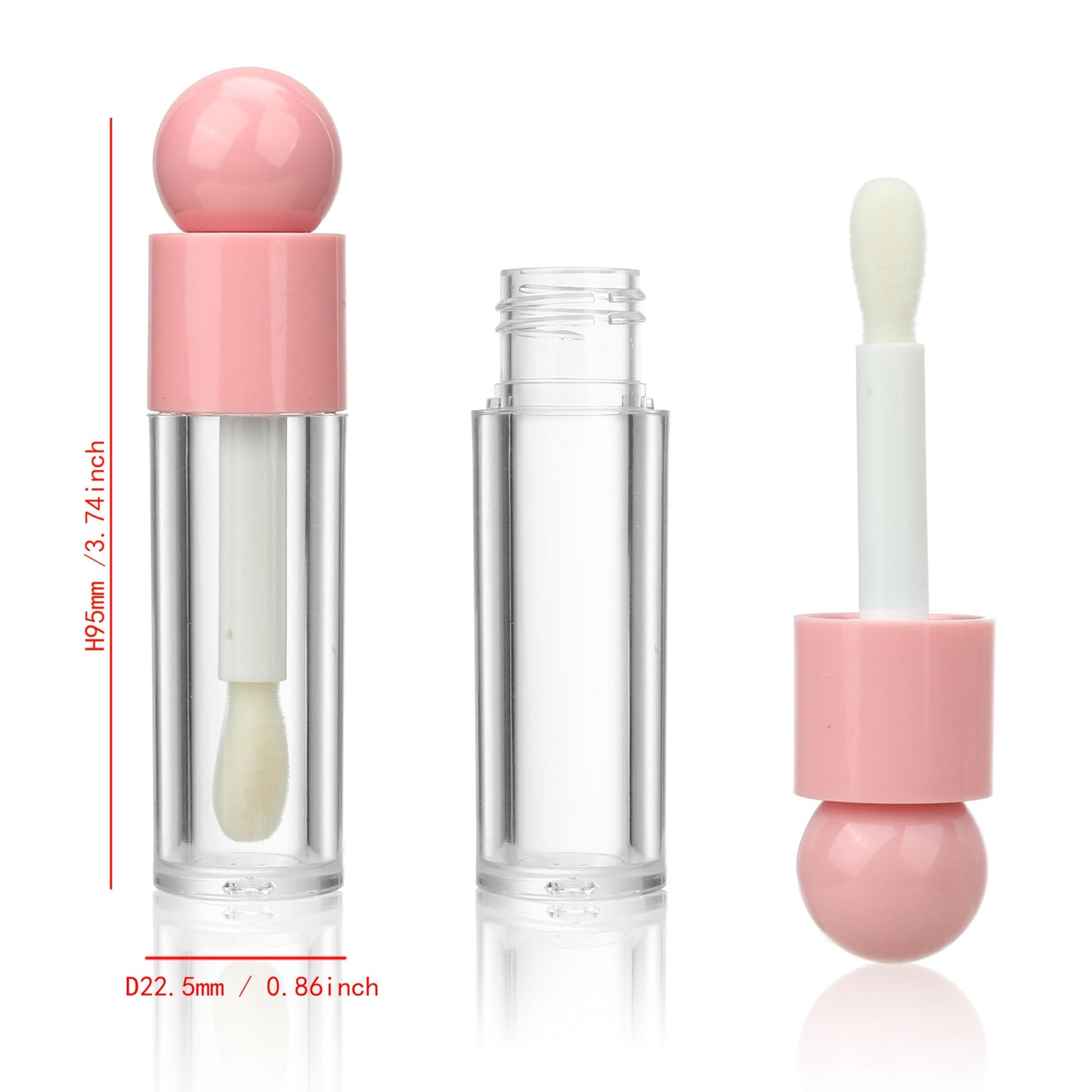 COSIDEA 16pcs 6ml 0.2oz Round Pink big doe foot wand lip gloss tubes for DIY Ball shape lipgloss containers tubes with thick brush