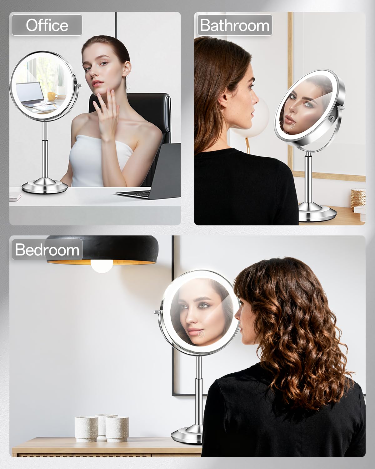 VFD 30X/1X Makeup Mirror with Lights, Height Adjustable Lighted Magnifying Vanity Mirror with 3 Lighting and Adjustable Brightness, 3000mAh Rechargeable Double Sided Switch