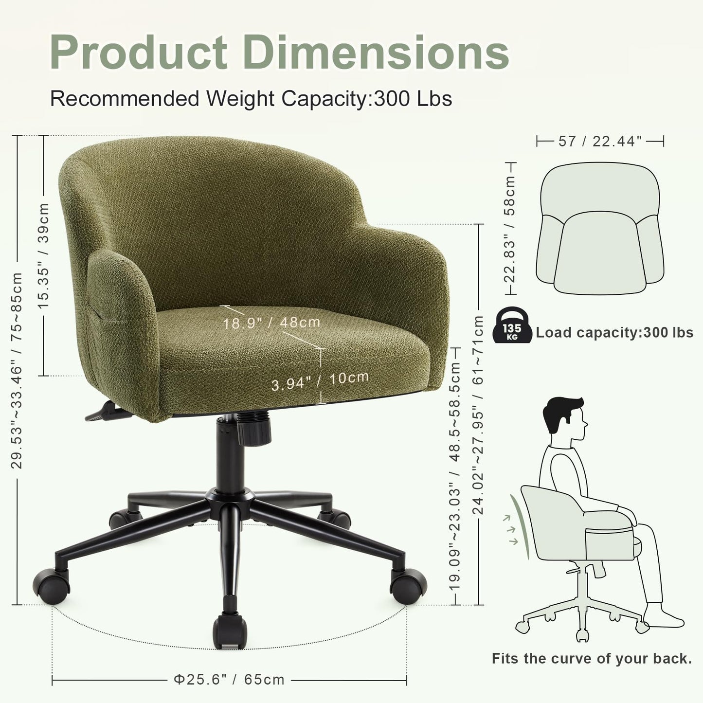 IWMH Desk Chair,Criss Cross Chair with Wheels and Arms,Modern Vanity Chair,Height Adjustable Ergonomic Swivel Office Chair for Vanity Home Office, Living Room, Bedroom (Green)