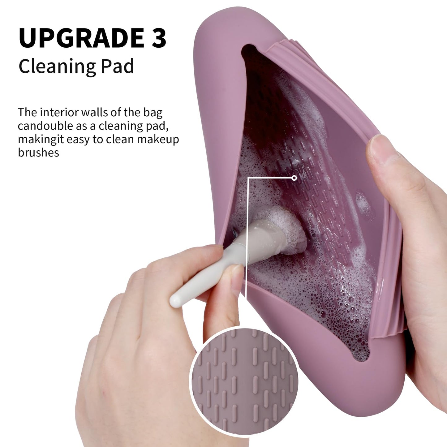 AGIKET Silicone Makeup Brush Holder Travel Cosmetic Bag：Soft Portable Cosmetic Face Brushes Holder with Upgrade Anti-Fall Out Magnetic Closure, Large Travel Makeup Brush Case - Light Purple