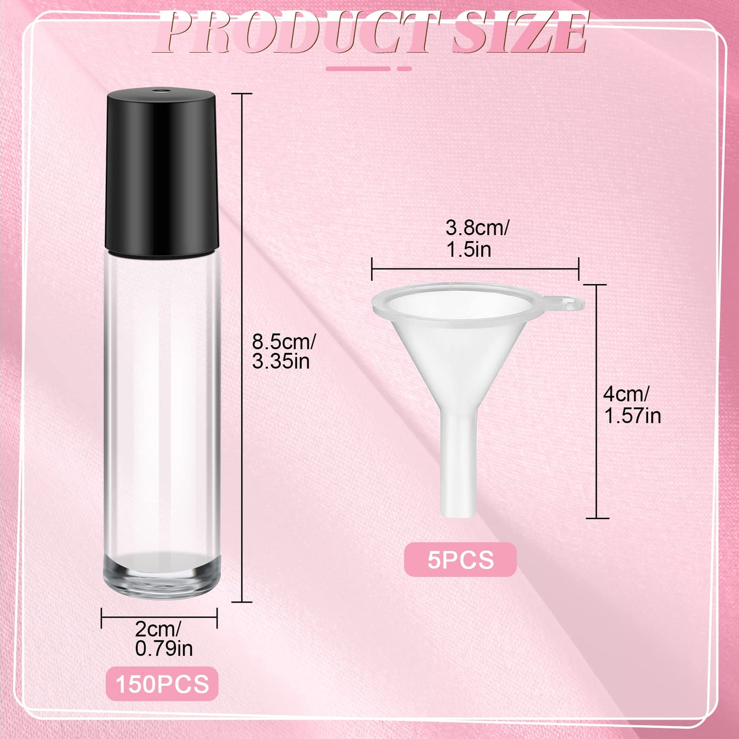 SEEWEY 96 Pcs Essential Oil Roller Bottles 10ml Empty Glass Roller Bottles with Stainless Steel Balls Protection Leakproof with 5 Funnel for Travel Perfume Lip Gloss (Clear, Black Lid)