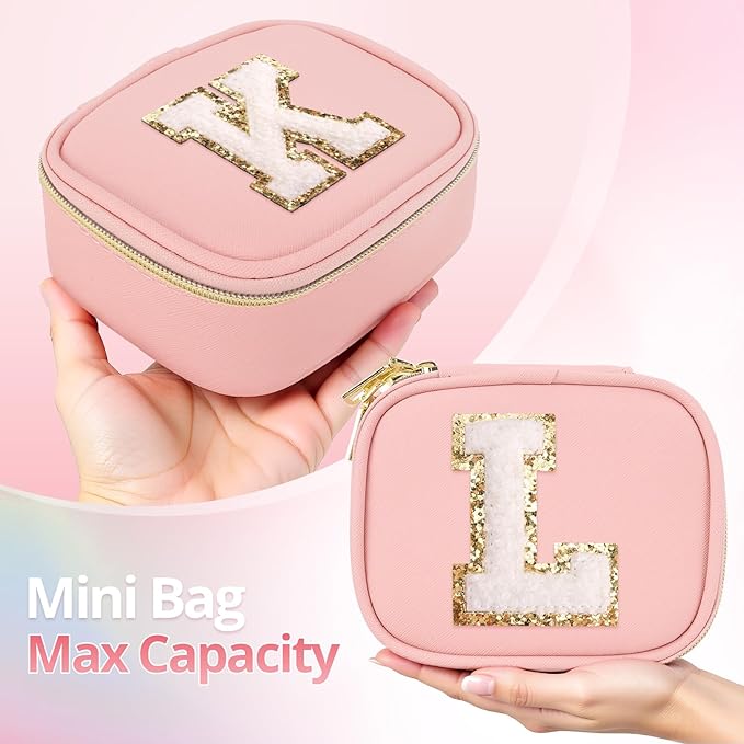 dadop Mini Initial Makeup Bag With Led Mirror With Lights Gifts For Women Girls, Small Makeup Box For Travel, Mini Cosmetic Bag Make Up Personalized Bags Birthday Christmas Gifts For Women (Y)