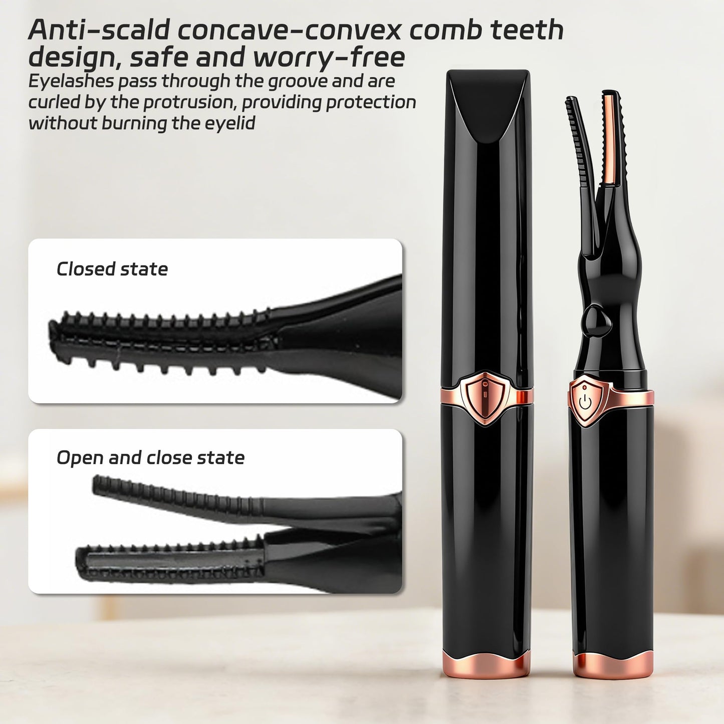 Odetina Heated Eyelash Curler, Fast Heating Electric Eyelash Curler for Women, USB Rechargeable, 3 Temperature Modes Eyelash Styling Tool for Daily Makeup (Black)