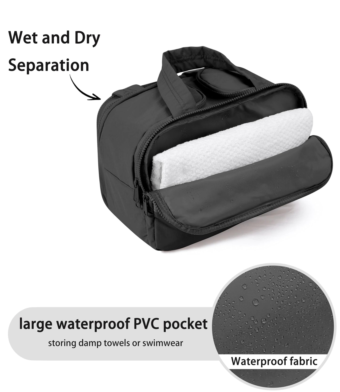 BUZFOWU Travel Toiletry Bag for Women, Large Wide-open Puffy Cosmetic Makeup Bag with Wet-Dry Separation, Multi-Pocket Organizer with Carry Handle for Toiletries, Cosmetics, Essentials, Black