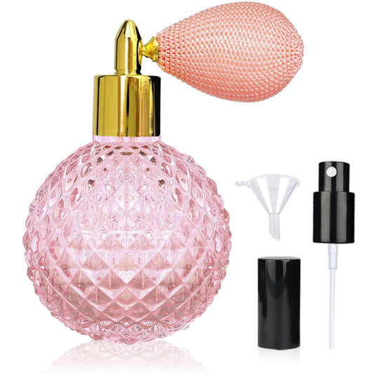 LINALL Perfume Bottle Vintage Atomizer Spray Bottle 3.4oz Empty Refillable Perfume Atomizer Glass Bottle Great for Home Decoration Cocktail Pink